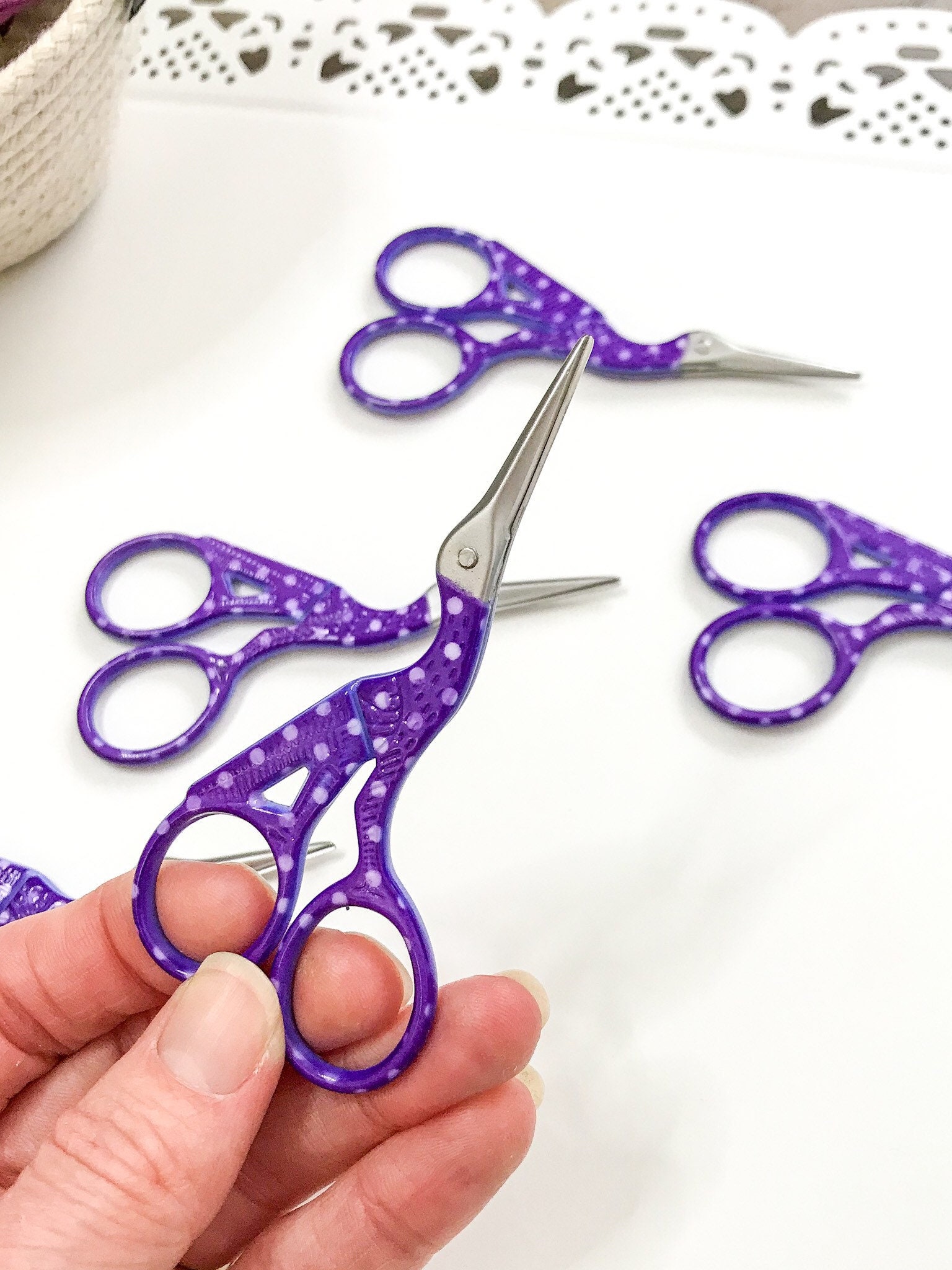 Stork Scissors - Purple Metallic - Quiltak Quilt Basting System