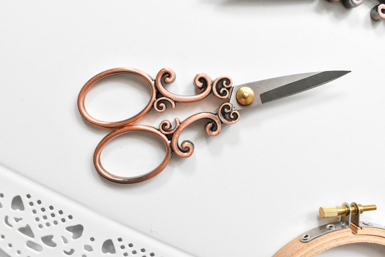 Antique Vintage Design Scissors Aged Bronze. Filigree Embroidery Scissors. Stainless Steel Sewing & Cross Stitch Scissors Bronze Scissors image 6