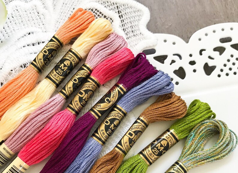 Summer flowers embroidery floss set dmc embroidery thread  etsy