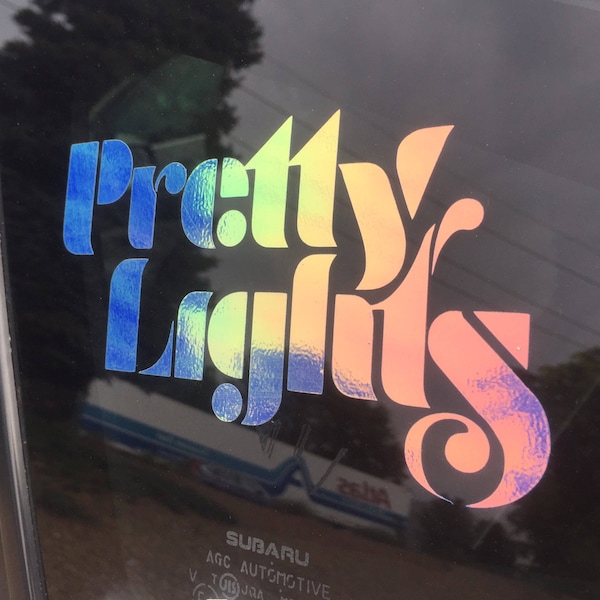 PL Pretty Lights 3.6"H x 6.1"W Blue Toned Holographic Logo Sticker Decal, Permanent Car Decal, laptop decal, window decal