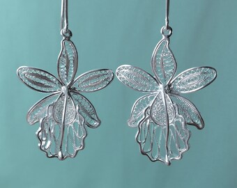 Silver Orchid Flower Earrings Filigree Earrings Celebrity Earrings Formal Earrings Evening Wear Formal Wear Accessory x67