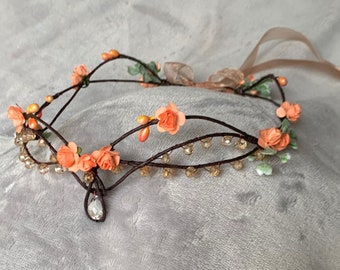 Corona de flores serie Elf/  Coral/ comunión/ boda/ arras/  Tiara de hada / Corona de flores élfica