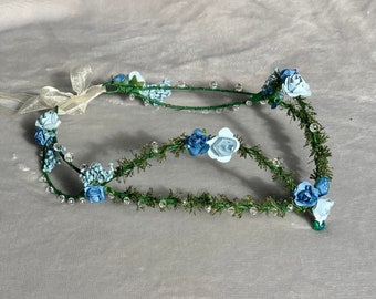 Corona de flores serie Elf/  azul/ comunión/ boda/ arras/  Tiara de hada / Corona de flores élfica
