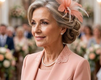 Copricapo di piume per la madrina di nozze o per un'invitata.