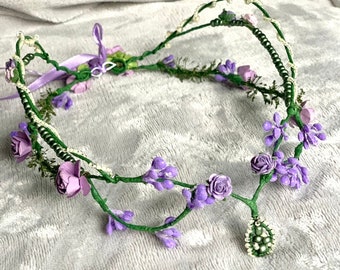 Corona de flores serie Elf morada/  Tiara / Boda / Comunión/ arras / Corona de elfa/ hada