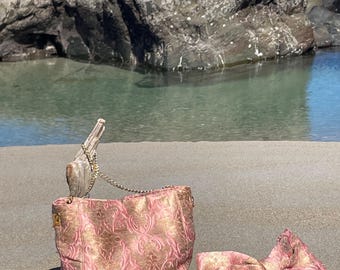 Bolso brocado en rosa y oro para invitada / madrina boda / comunión