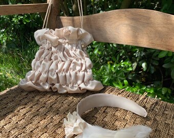 Conjunto bolso y diadema de seda boda / comunión / invitada