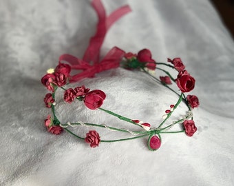Corona de flores serie Elf/  rojo/ comunión/ boda/ arras/  Tiara de hada / Corona de flores élfica