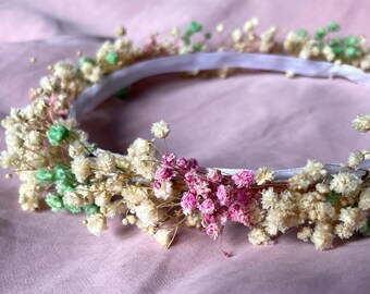 corona de flores de paniculata preservada para novia/ arras/ Comunión