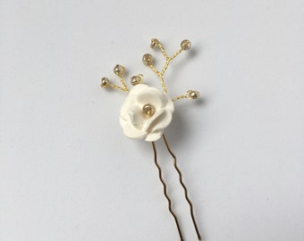 DISEÑA tu TOCADO / 2 horquillas de flores de porcelana para tocados