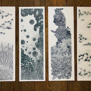 Elements set of Prints. Earth Water Air Fire Prints. Japanese Prints by KULU