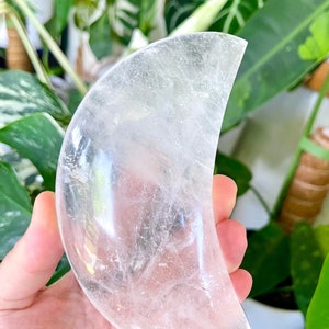 Beautiful Clear Quartz crescent moon with rainbows, 10.40 oz./294 grams, Discounted