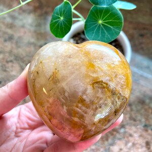 Lovely Yellow Hematoid Quartz aka Golden Healer Quartz heart from Madagascar, 10.01 oz./286 grams