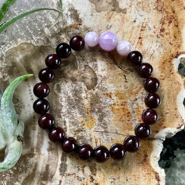 Garnet x Kunzite healing gemstone crystal bracelet