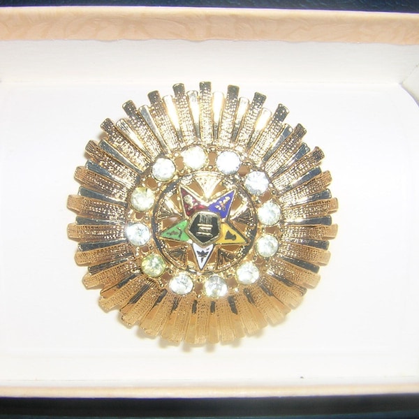 STARBURST Brooch/Pin Gold? OES Masonic Ladies NEW vintage >>l@@k Order Eastern Star Women 'check this out'