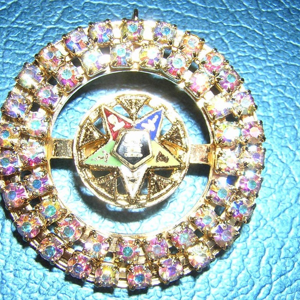 Brooch/Pin Pendant Gold? Masonic "Order of the Eastern STAR Ladies NEW vintage All RHINESTONES ! L@@@@@K.......