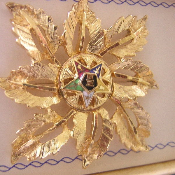 Order Eastern Star Brooch-Pin Gold Plated Leaves 1-1/2in.square ! OES Vintage Mail Order Only 60s-70s Women's Jewelry C&C >>L@@K