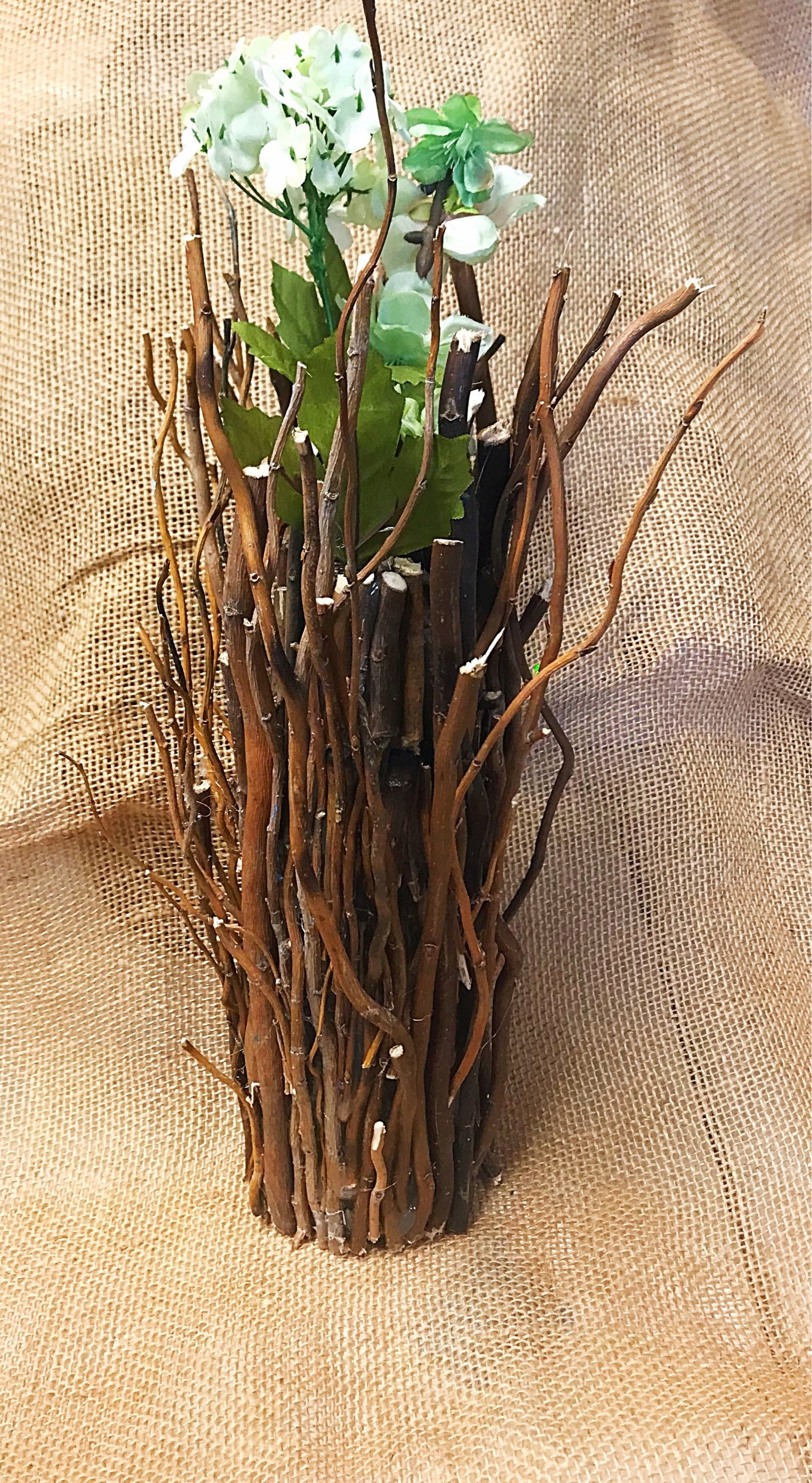 Wood Stick Vase On Glass 12 inches tall beautifully handmade Etsy