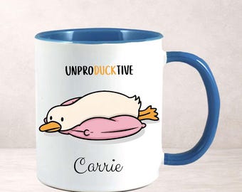 Feeling Unproductive Duck Mug, Personalised Funny Office Gift for Colleague