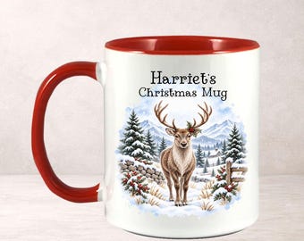 Personalised Christmas Reindeer Mug, Custom Name Winter  Gift