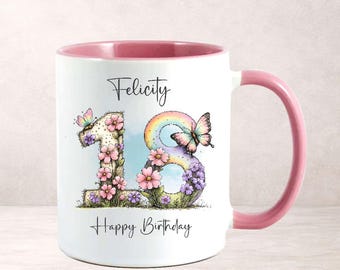 Personalised 18th Birthday Mug for Her, Butterfly Mug, Custom Name Gift