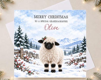 Personalised Valais Blacknose Sheep Christmas Card, Any Name or Wording