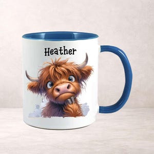 Personalised Highland Cow Mug with Name, Scottish Cow Gift for Her, Custom Animal Lover Cup UK image 1