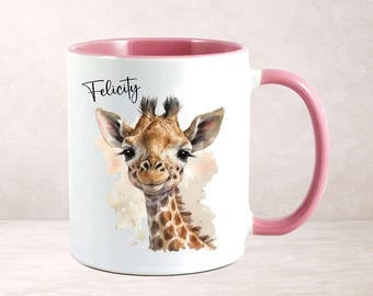 Personalised Giraffe Mug, Giraffe Gift for Her, Custom Name Safari Design Cup