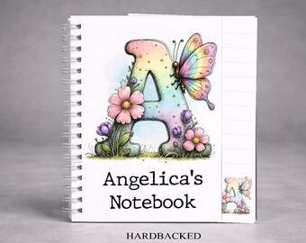 Personalised Initial Notebook, Butterfly Floral Letter gift for her, Custom Name  Hardback Journal,