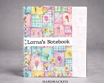 Personalised Patchwork Notebook, Floral Notebook gift for her, Custom Name Hardback Stationery
