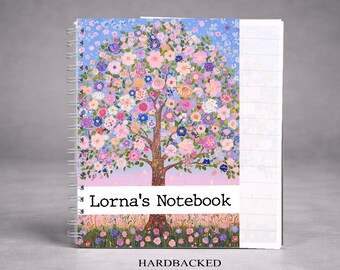 Personalised Tree Notebook, Floral Notebook Gift For Her, Custom Name A5 Hardback Journal