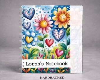 Personalised Floral Notebook, Flower Notebook Gift for her, Custom Name A5 Hardback Journal