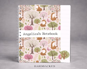 Personalised Fox Notebook, Fox Gift for her, Custom Name Hardback A5 Journal Stationery