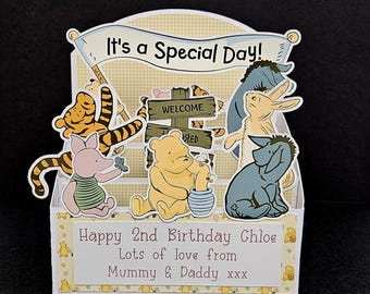 Personalised Birthday card - Classic Winnie the Pooh - pop up card gift - custom message - Any age