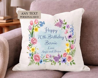 Personalised Wildflower Cushion, Custom Message, Gift For Mum, Nan, Grandma