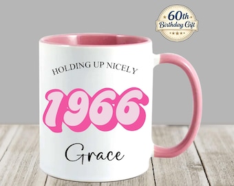 Personalised 60th Birthday Mug for Her, Custom Name 1966 Gift, Retro for Mum or Nanny