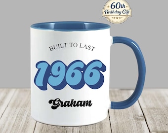 Personalised 60th Birthday Mug for Him, Custom Name 1966 Gift, Retro for Dad or Grandad