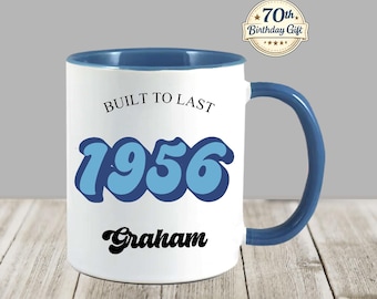 Personalised 70th Birthday Mug for Him, Custom Name 1956 Gift, Retro for Dad or Grandad