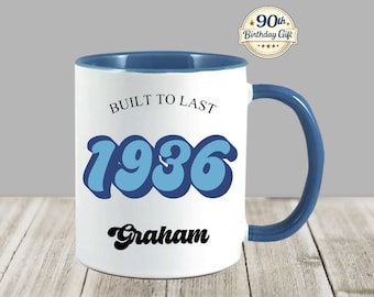 Personalised 90th Birthday Mug for Him, Custom Name 1936 Gift, Retro for Dad or Grandad