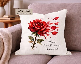 Personalised Rose Cushion, Custom Gift for Her, Any Text Floral Home Decor