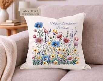 Wildflowers Personalised Cushion, Custom Gift for her, Floral Linen