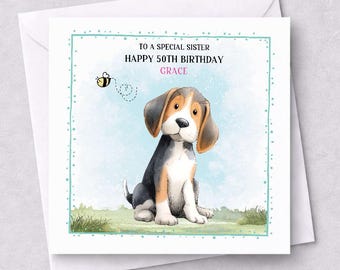 Personalised Beagle Birthday Card, Custom Wording, Dog Lover Greeting