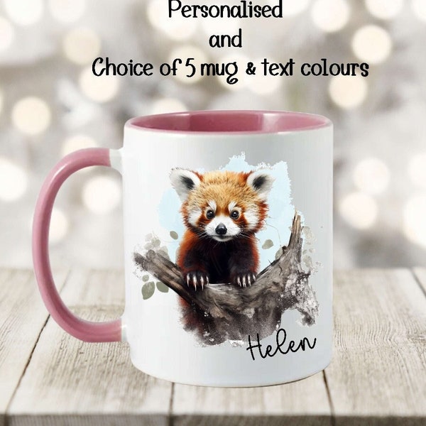 Personalised Red Panda gift Mug , 'optional' Coaster,  Free giftbox