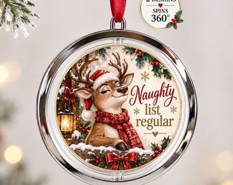 Personalised Naughty List Reindeer Christmas Bauble, Funny Spinning Decoration