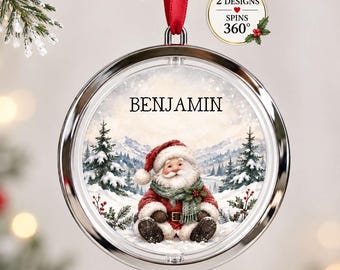 Personalised Santa Christmas Bauble, Spinning Name Tree Decoration