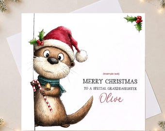 Personalised Otter Christmas Card, Custom Name Festive Animal Greeting