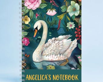 Personalised Swan Notebook, Bird Lover Gift, Elegant A5 Hardback Journal