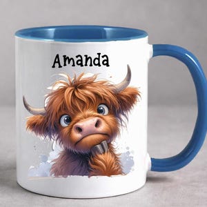 Personalised Highland Cow Mug with Name, Scottish Cow Gift for Her, Custom Animal Lover Cup UK image 2