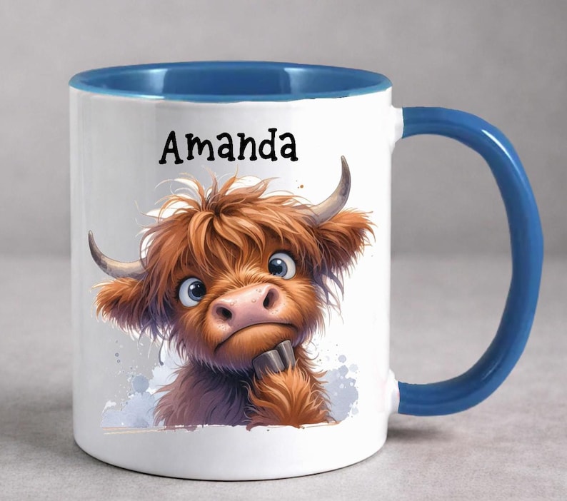 Personalised Highland Cow Mug with Name, Scottish Cow Gift for Her, Custom Animal Lover Cup UK image 2