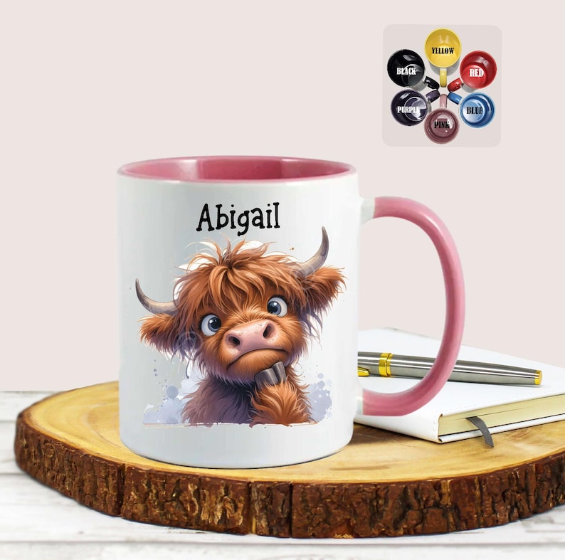 Personalised Highland Cow Mug with Name, Scottish Cow Gift for Her, Custom Animal Lover Cup UK image 3